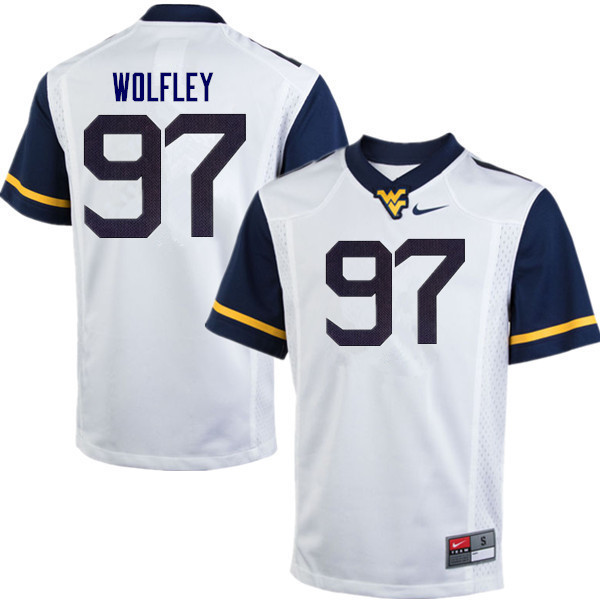 Men #97 Stone Wolfley West Virginia Mountaineers College Football Jerseys Sale-White - Click Image to Close